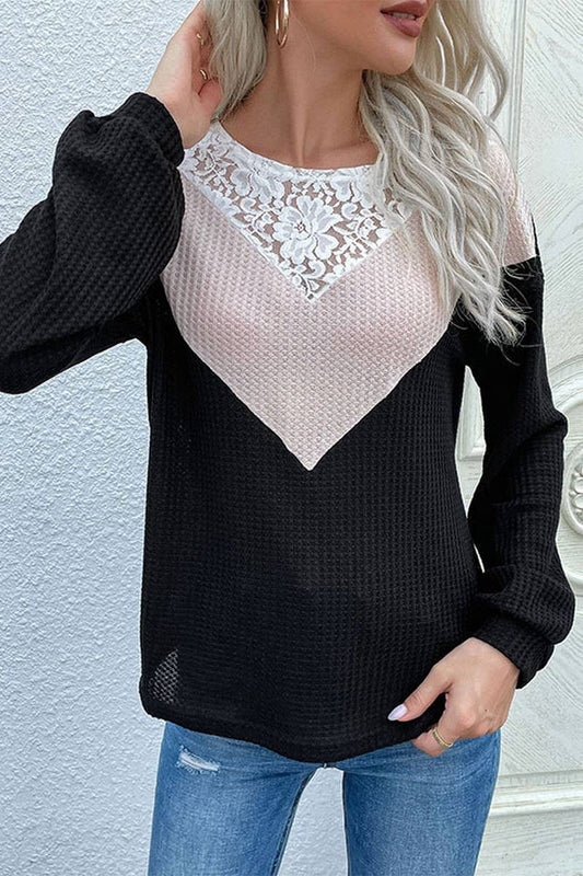 CWTTL1946_CASUAL COLORBLOCK LACE CREWNECK SWEATER