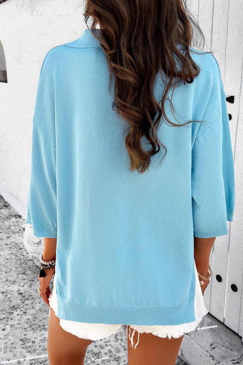 CWOSWL2084_Collared Neck Short Sleeve Sweater