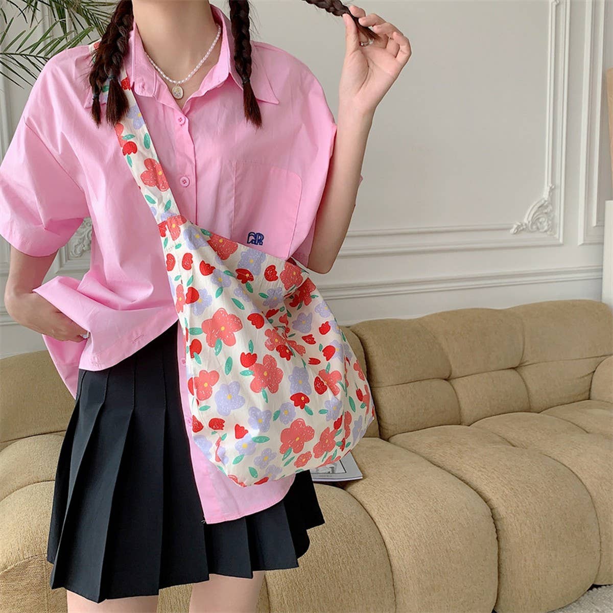 CWAB3894_PRINTED SINGLE SHOULDER SHOPPING BAG CANVAS BAG