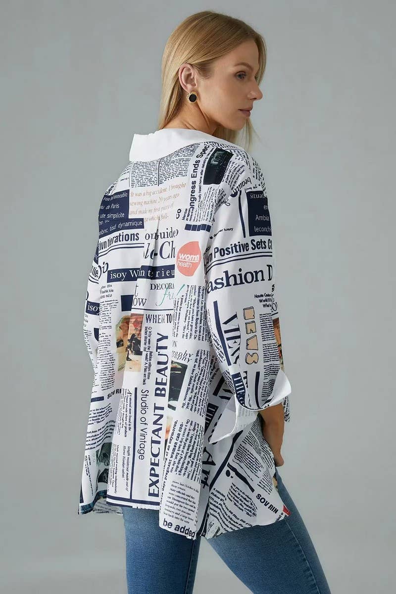 CWTSTL00927_PERSONALIZED NEWSPAPER PRINT CASUAL SHIRT