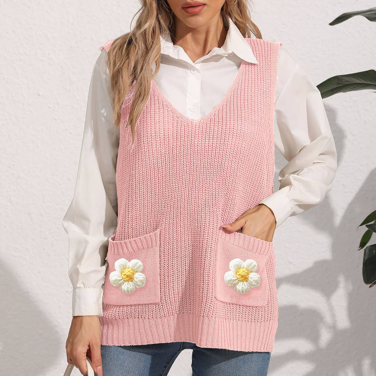 DOUBLE POCKET STITCHING V-NECK WAISTCOAT