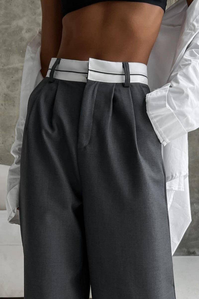 CWBLP1497_SOLID COLOR LOOSE CASUAL MOPPING SUIT PANTS