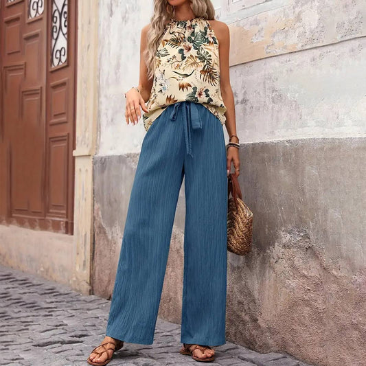 A halter ethnic-style printed top trousers set