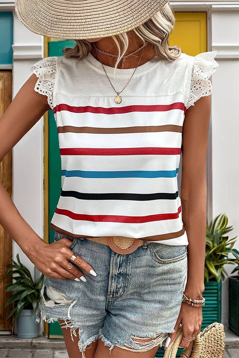 CWTBLS0992_SHORT-SLEEVED CASUAL STRIPED TOP
