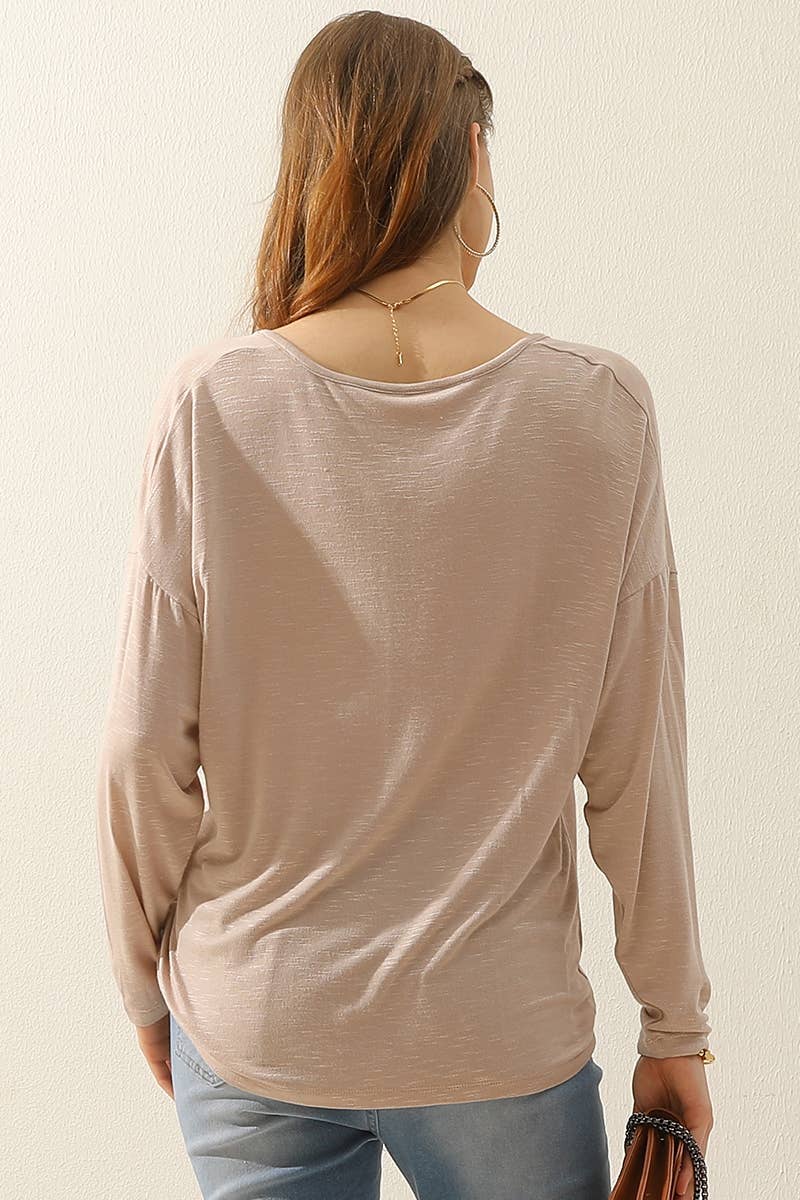 CWTTL1454_Zip Neck Long Sleeve Pullover Top