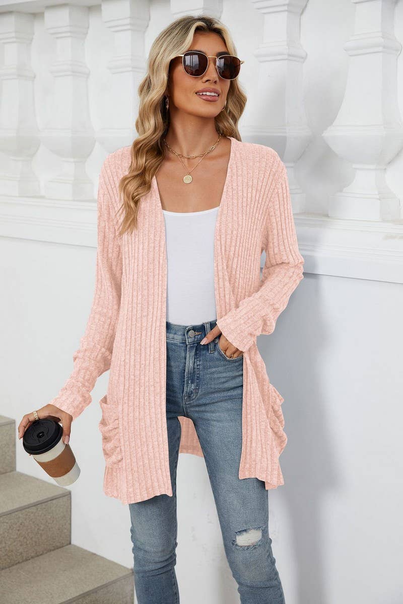 CWOCAL1881_SOLID COLOR POCKET LONG SLEEVE KNIT CARDIGAN