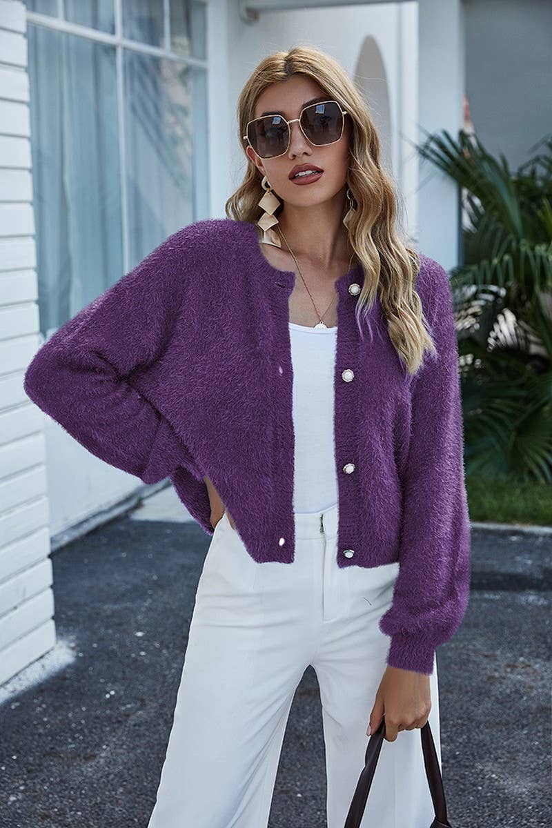 CWOCAL0780_SOLID COLOR LOOSE SHORT CARDIGAN SWEATER