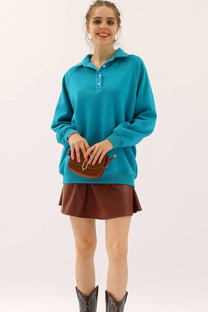 CWTTL906-P_PLUS SIZE BUTTON COLLAR RAGLAN SLEEVE SWEATSHIRT