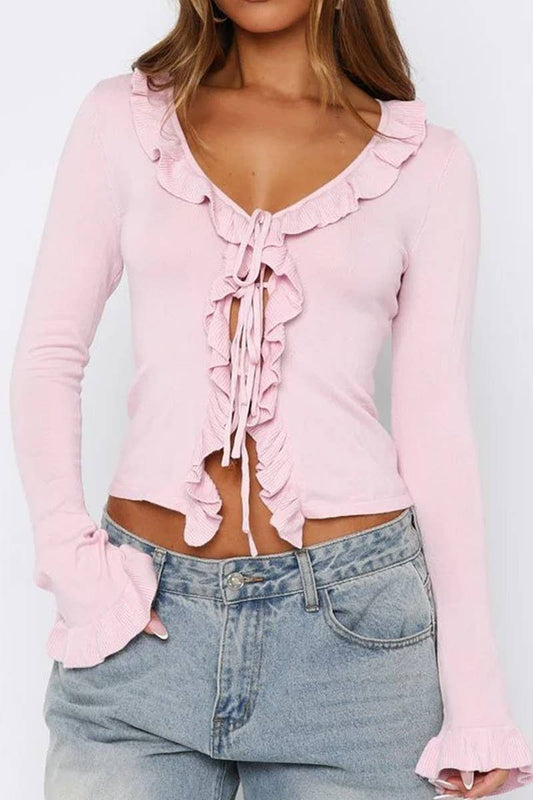 CWTBLL01043_SOLID COLOR CASUAL LAPEL LONG-SLEEVED T-SHIRT