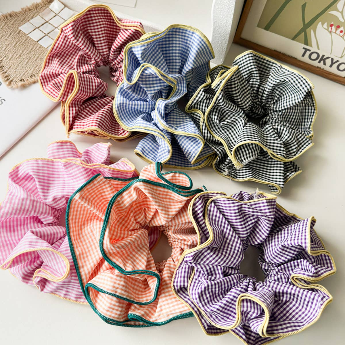 NICHE RETRO PLAID RUFFLED HAIR RING HAIR ROPE_CWAHA1352