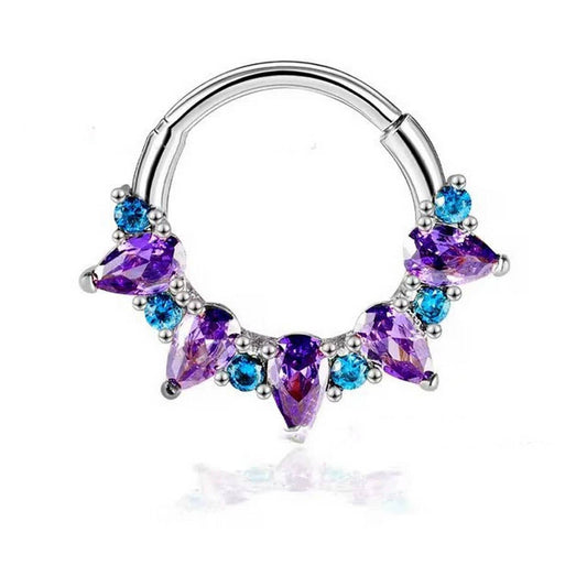 Zircon Amethyst Nose Hoop Ring Closed Style_CWMM9508