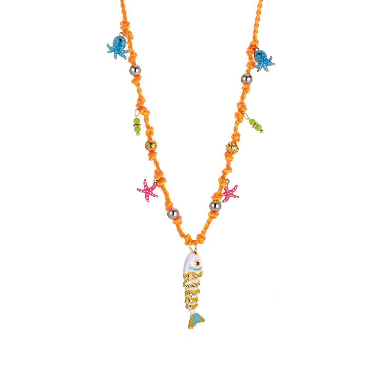 Colorful Enamel Fish Rope Necklace for Vacation