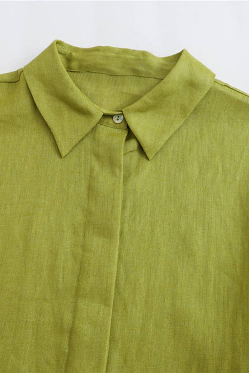 CWSTB1430_LOOSE LINEN SHIRT ELASTIC STRAIGHT TROUSERS SET