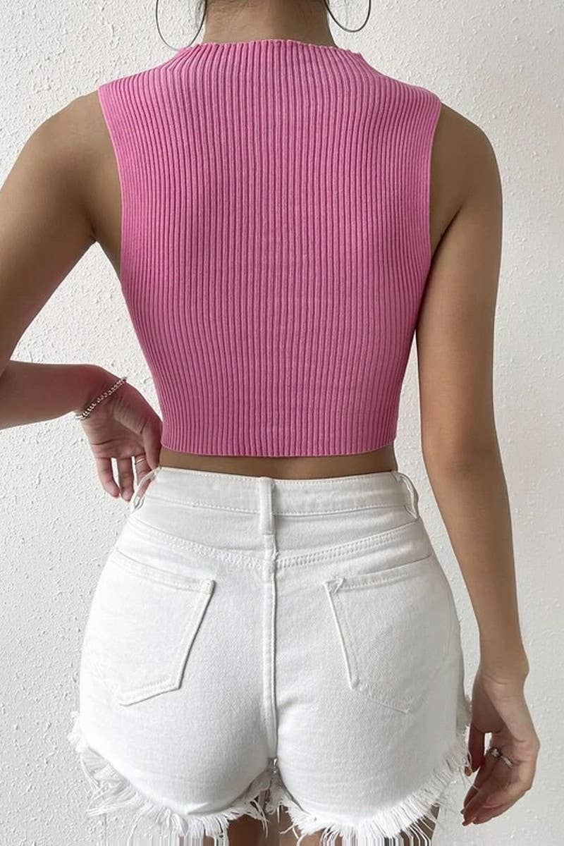 CWTTSL0367_SEXY HOLLOW STRAP SOLID COLOR SLIM FIT KNIT VEST