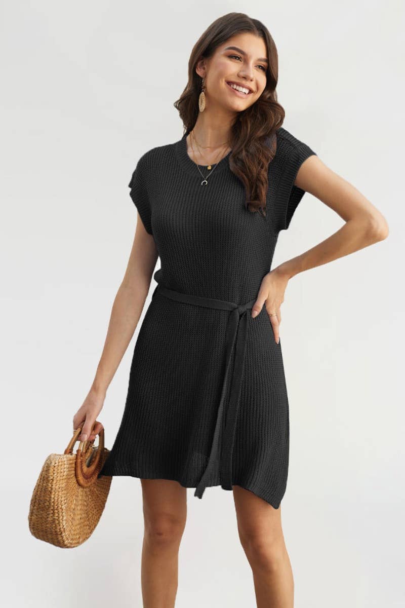 CWDSD3926_CREW-NECK SLEEVELESS SOLID-COLOR BEACH DRESS
