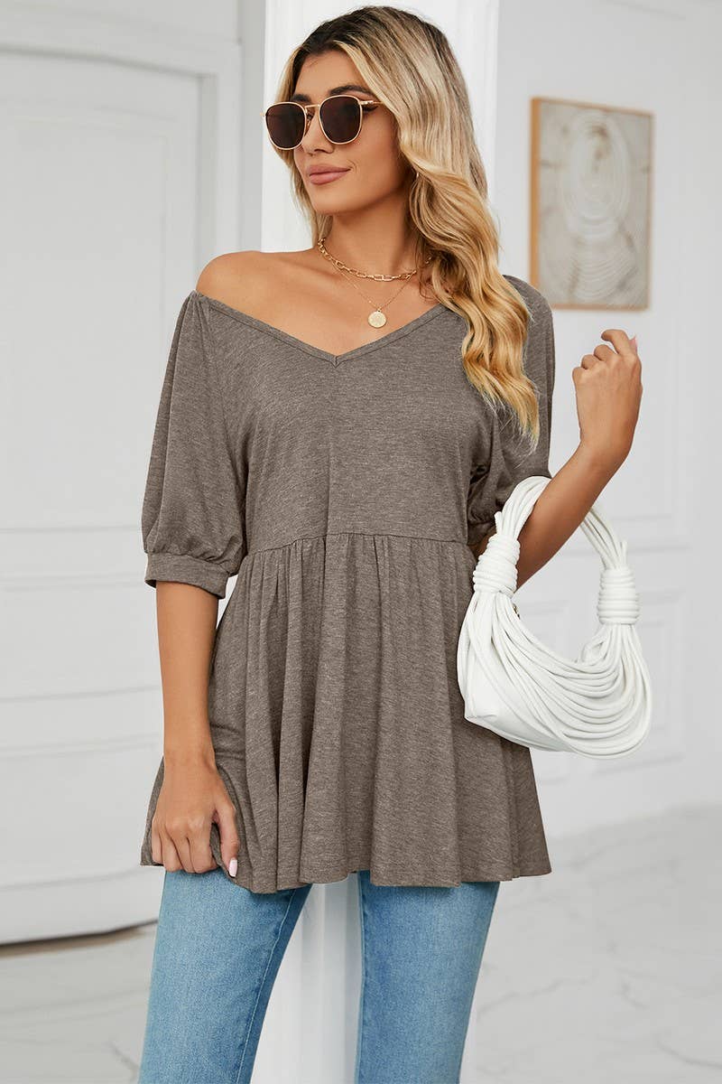 CWTTS0753_V-Neck Shirt Sleeve Top
