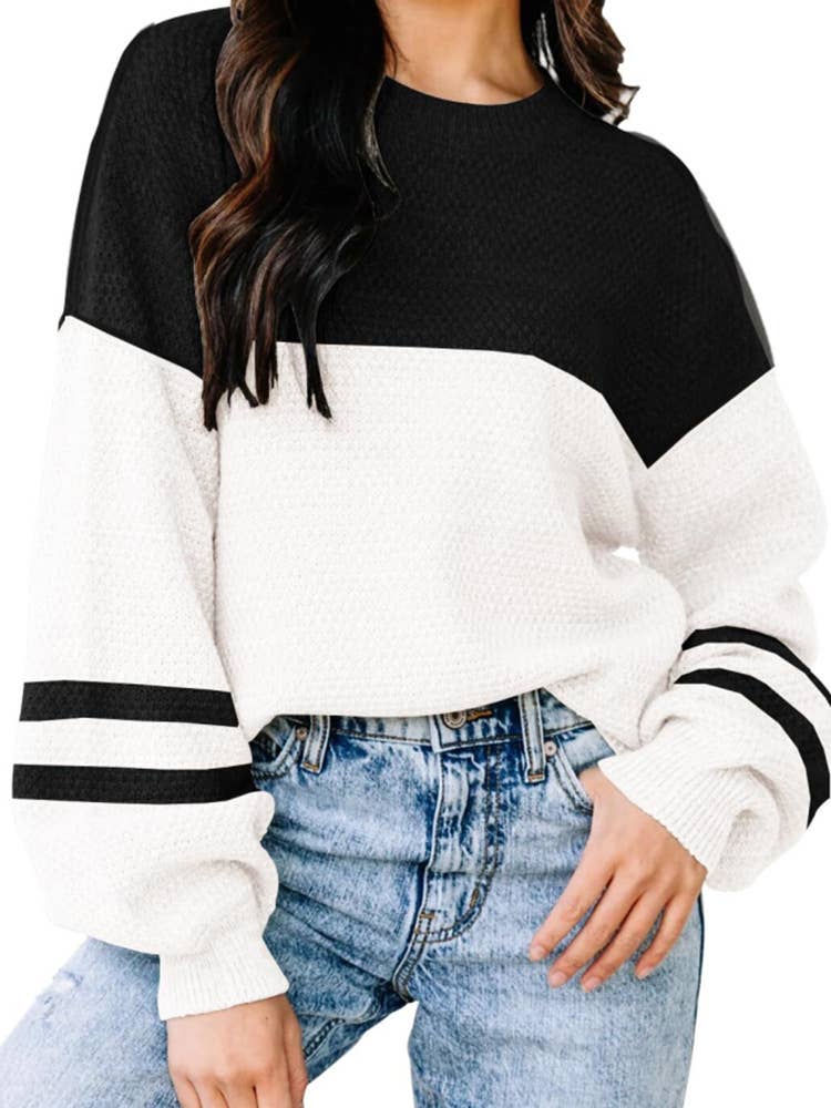 CASUAL ALL-IN-ONE COLOUR KNIT PULLOVER SWEATER