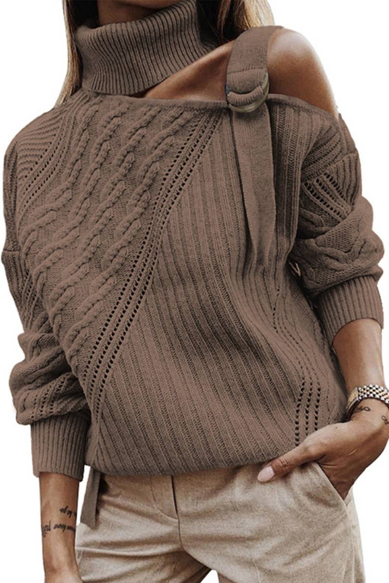 CWOSWL6674_LEOPARD PRINT OFF-THE-SHOULDER BUCKLE SWEATER