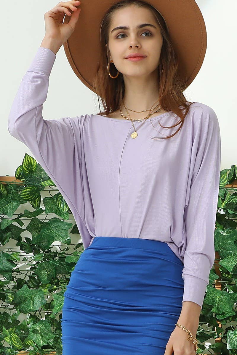 CWTTL1506_ROUND NECK BATWING SLEEVE TOP