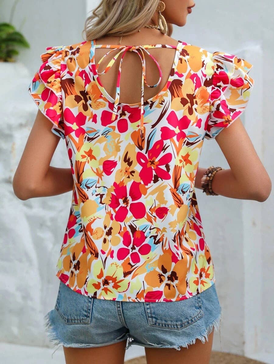 FLORAL DOUBLE-LAYER FLYING SHORT-SLEEVED SHIRT