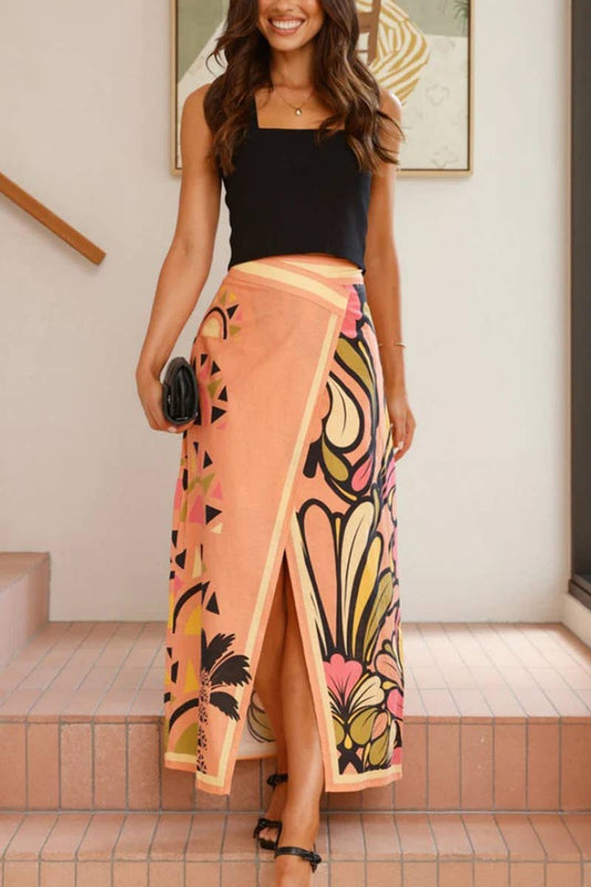 CWBLS0612_FASHION PRINTED SLIT SEXY HIP-WRAPPED A-LINE SKIRT