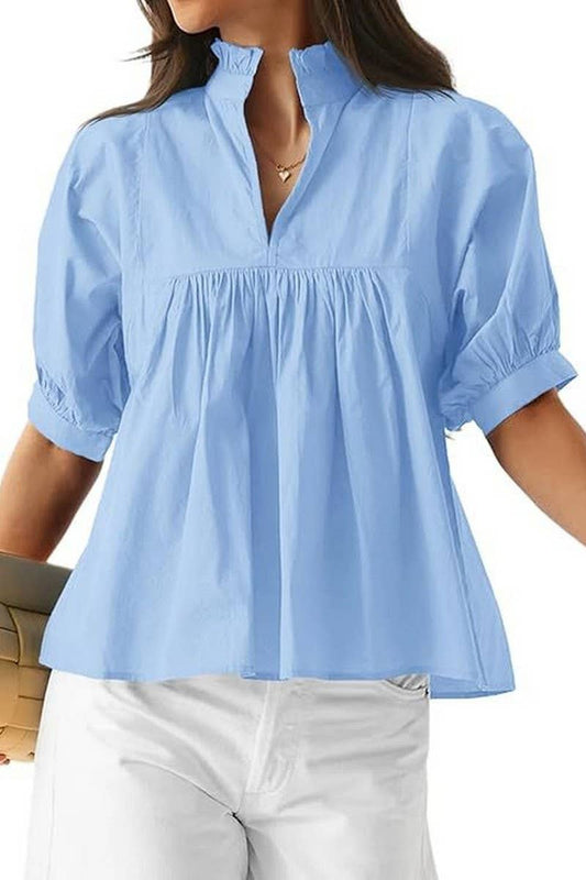 CWTBLS02489_2025 CASUAL V NECK LOOSE FIT COMMUTER SHIRT