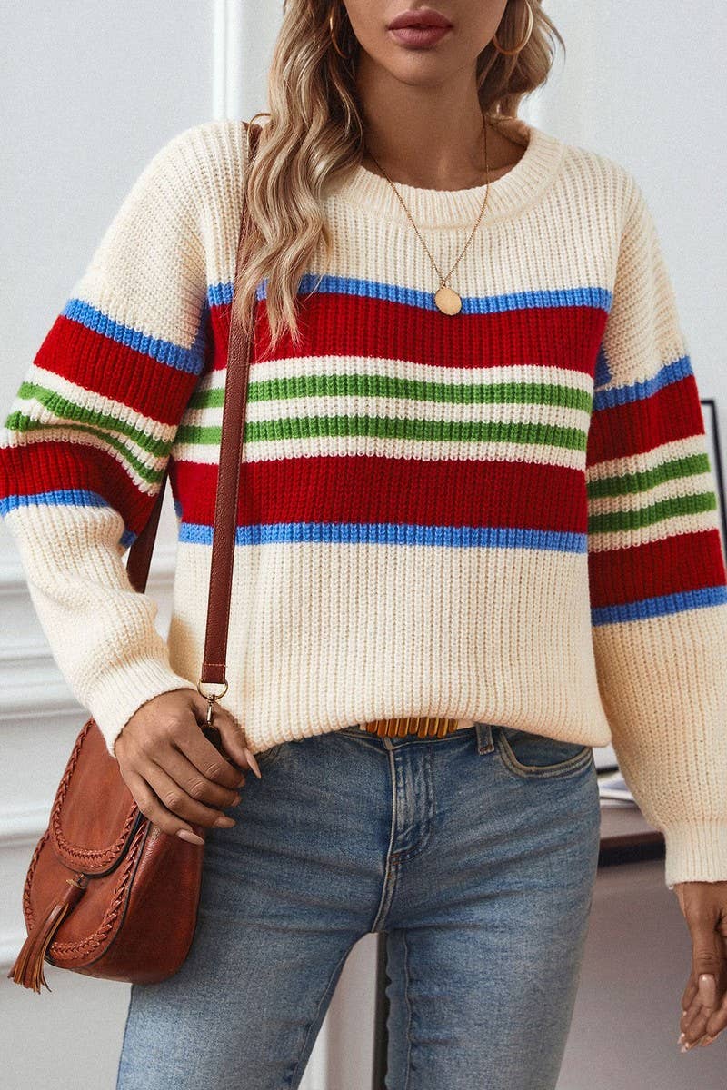 CWOSWL2918_RAINBOW STRIPED KNITTED SWEATER