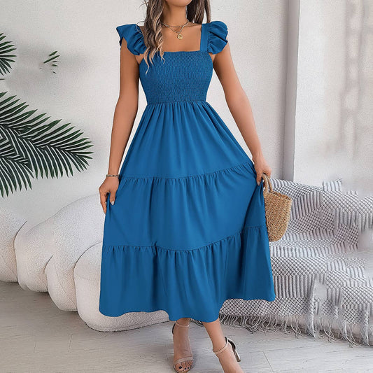 A-line dress with square collar and waist