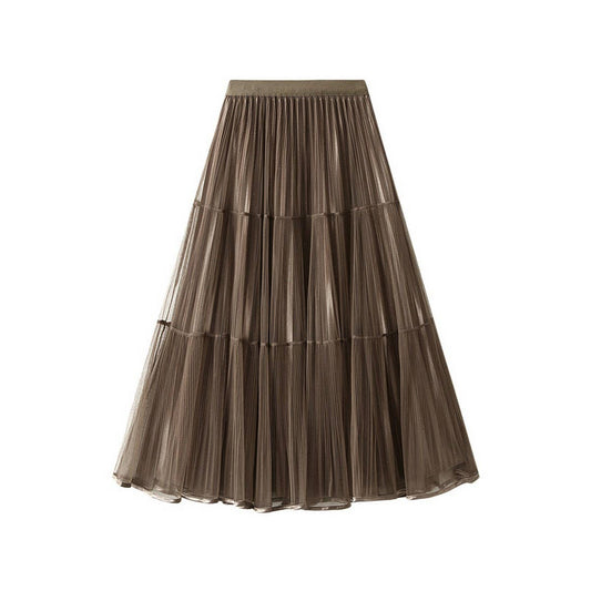 High-Waist Lace Midi Skirt with Cake Layer Design