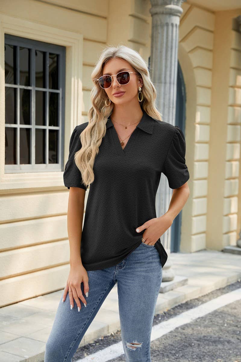 CWTTS0838_V-Neck Short Sleeve Knit Top