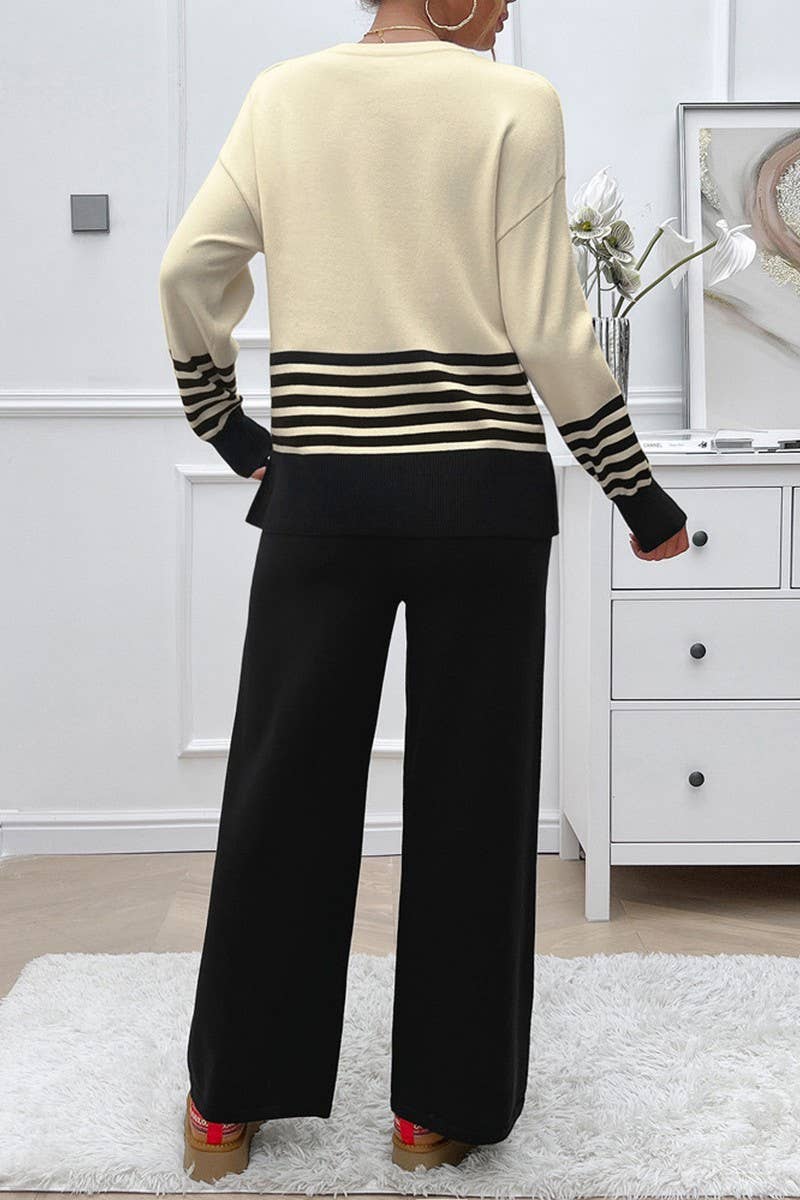 CWSS1057_AUTUMN CASUAL LOOSE CONTRAST COLOR SWEATER SUIT