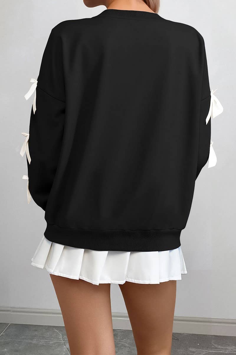 CWTBLL4035_RED BOW CREWNECK CHRISTMAS SWEATSHIRT