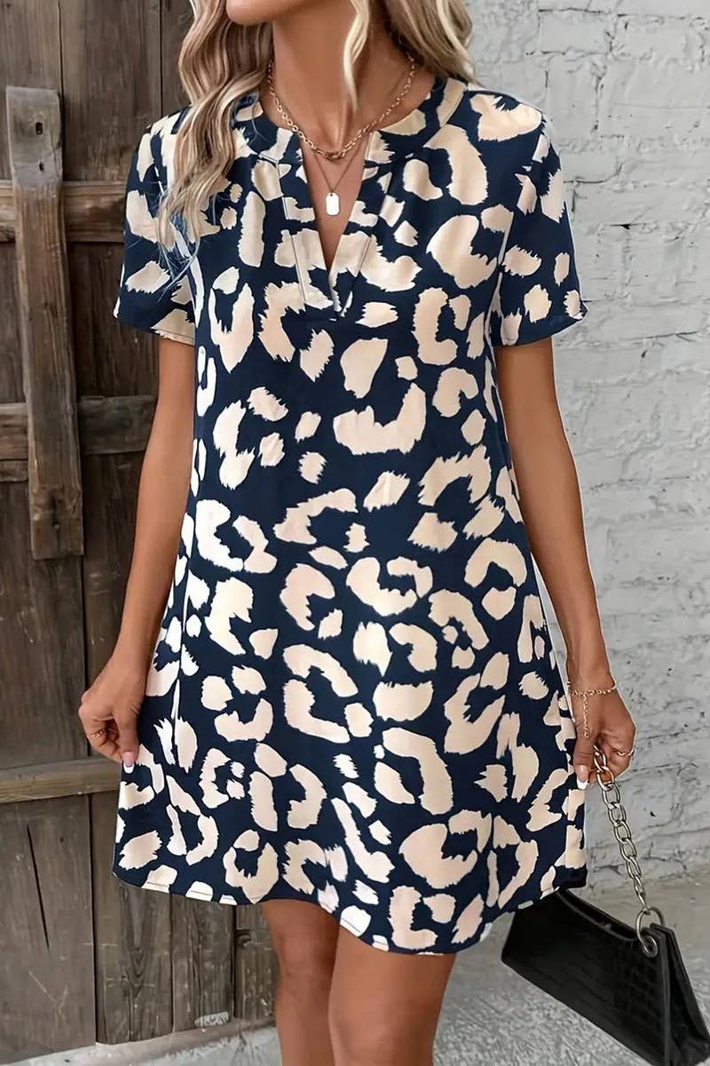 CWDSD8571_V-NECK FLORAL PRINT SHORT SLEEVE DRESS
