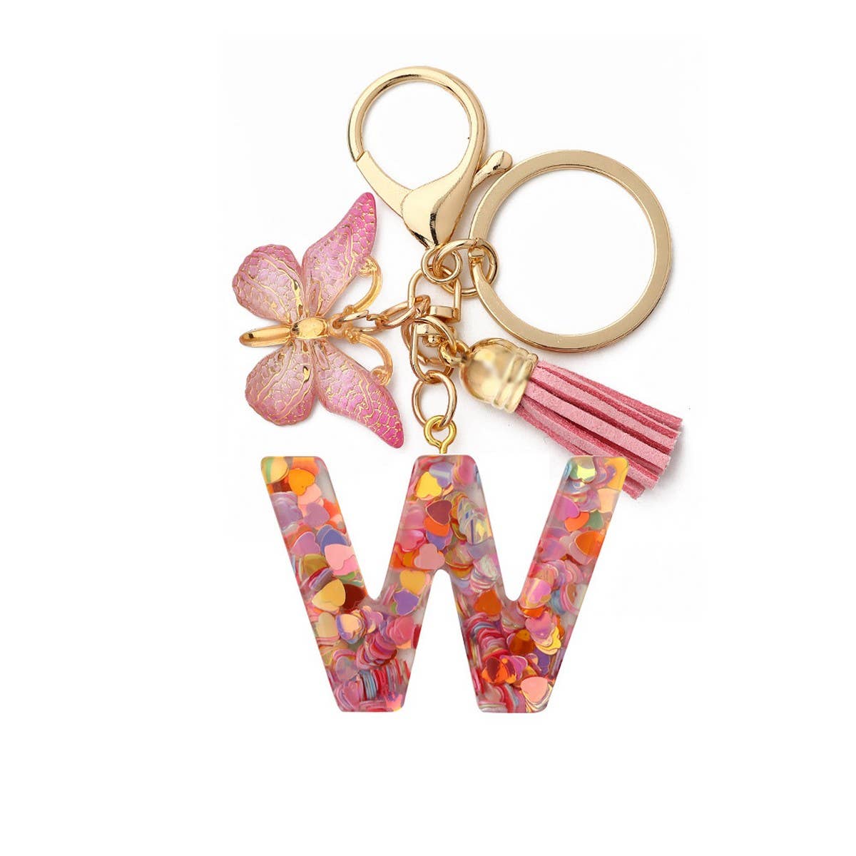 CRYSTAL LETTER SEQUIN RESIN KEYCHAIN
