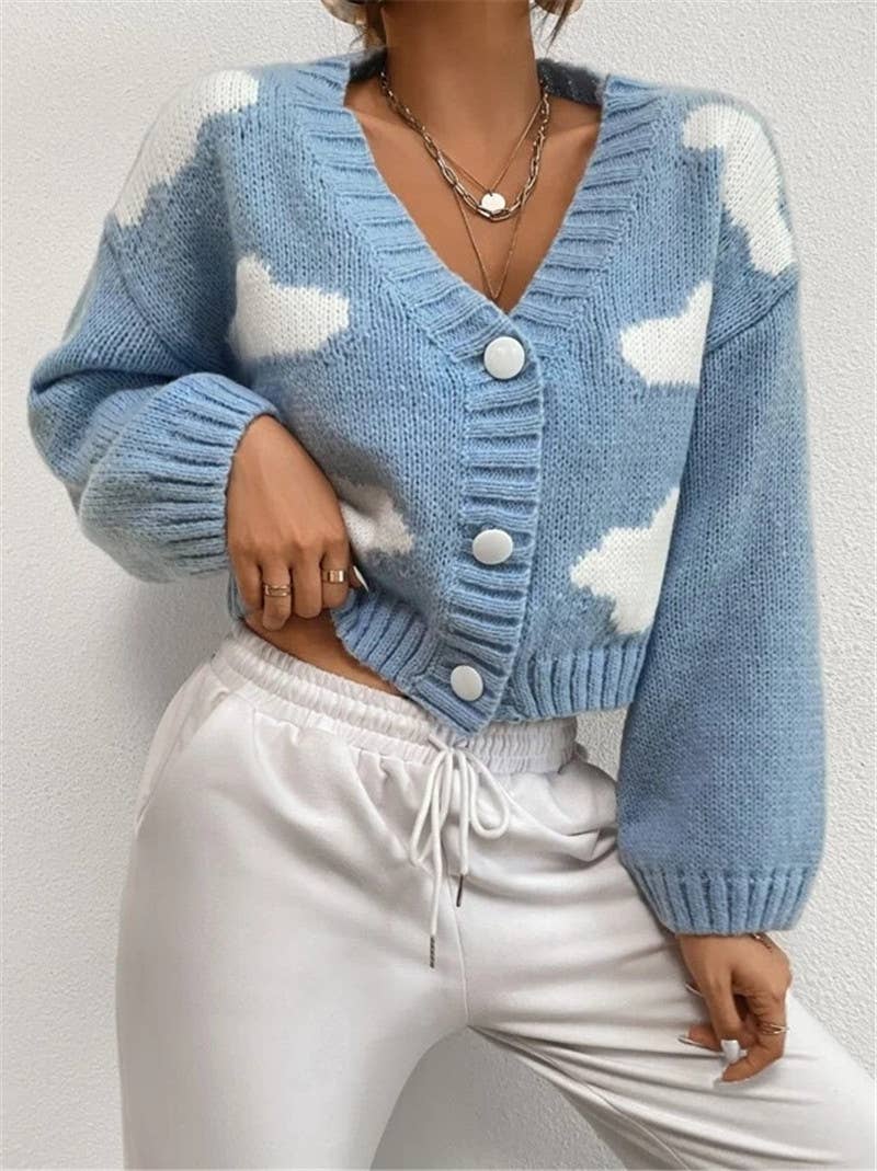Cloud-shaped off-the-shoulder knitted cardigan