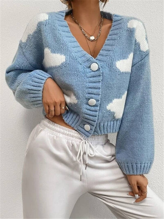 Cloud-shaped off-the-shoulder knitted cardigan
