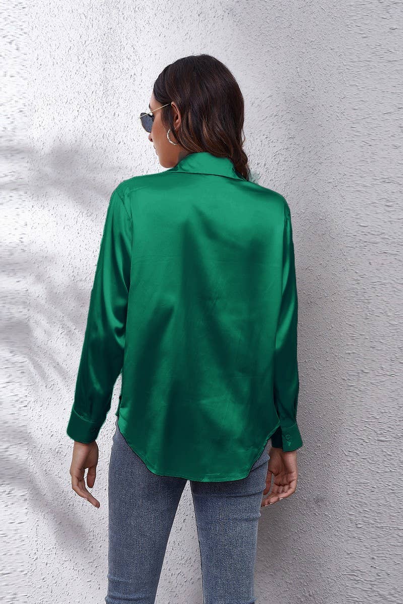 CWTBLL0691_Button Down Silky Satin Long Sleeve Top