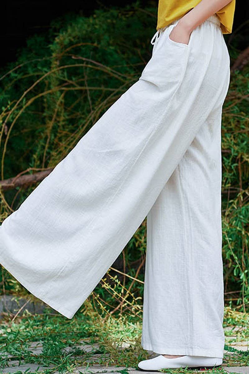 CWBLP1376_COTTON AND LINEN DRAWSTRING WIDE LEG PANTS