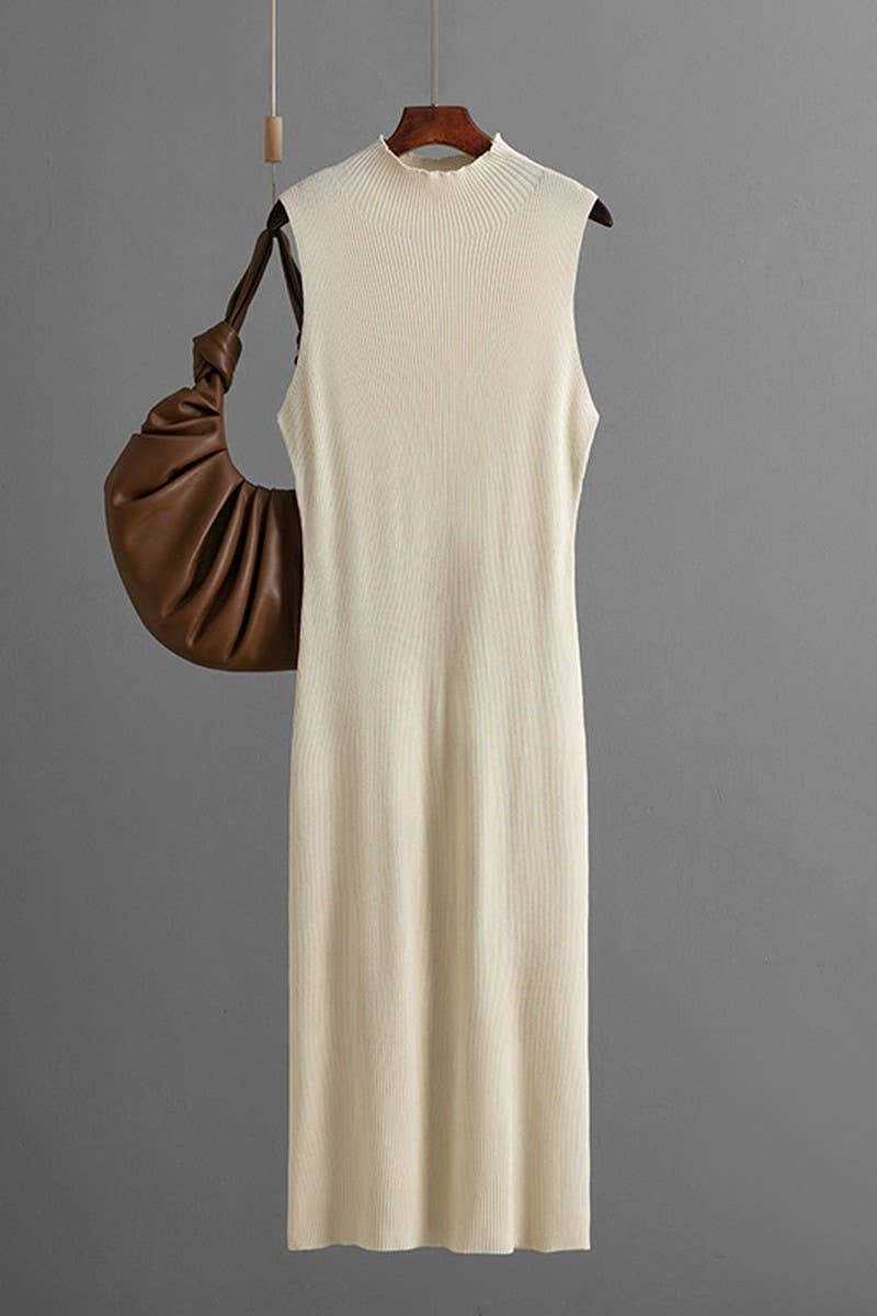 CWDMD01156_SOLID SLEEVELESS KNIT BODYCON TANK DRESS