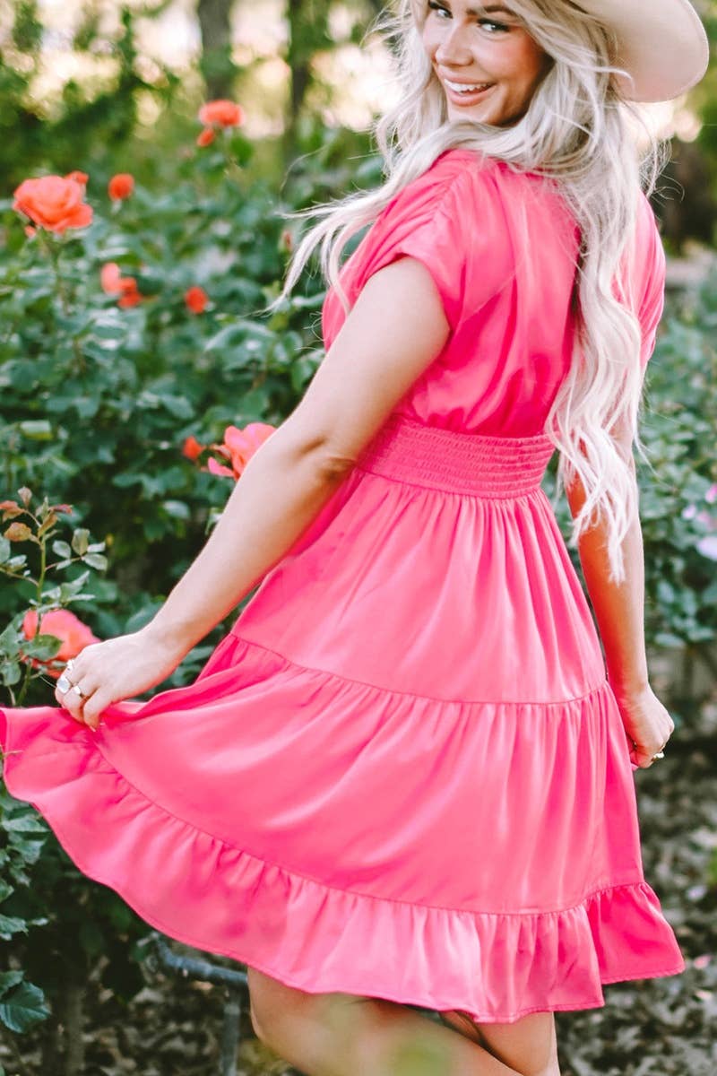 CWDSD5356_V-NECK SHORT-SLEEVED HIGH-WAISTED DRESS SHORT