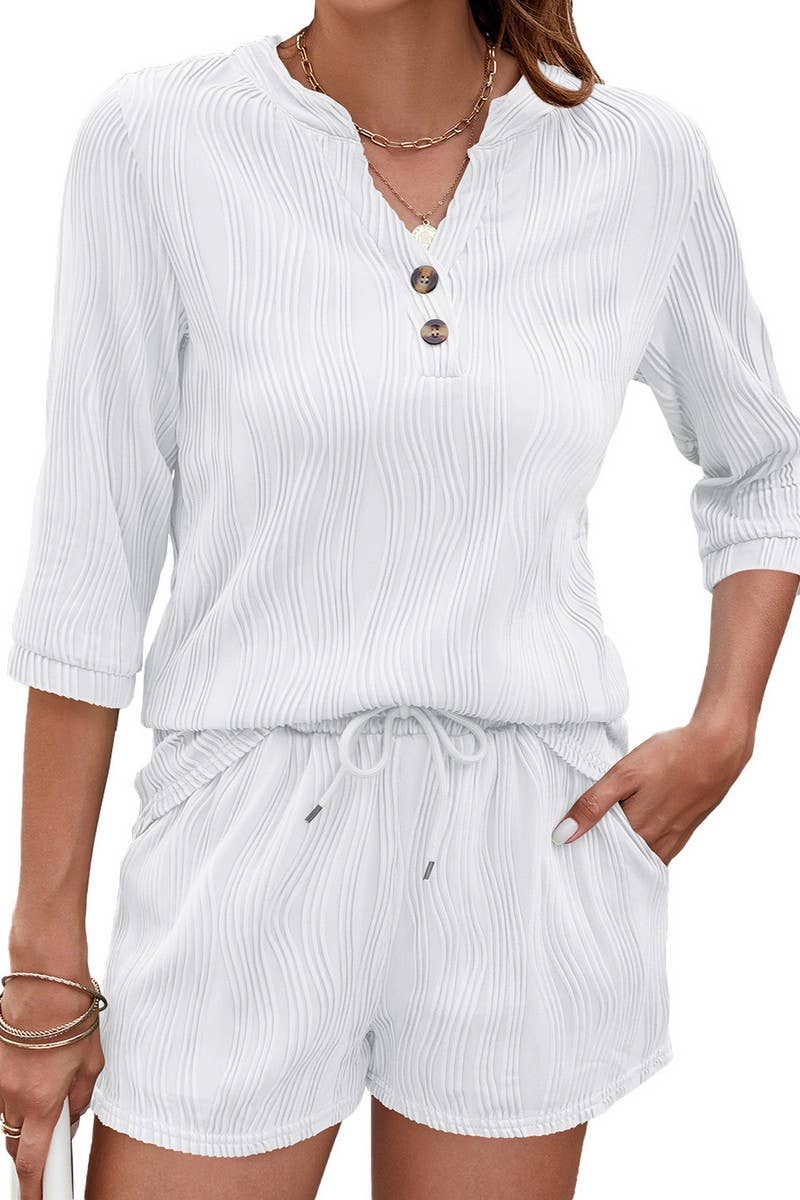 CWSS1096_SPRING AND SUMMER SOLID COLOR V-NECK LOOSE SUIT