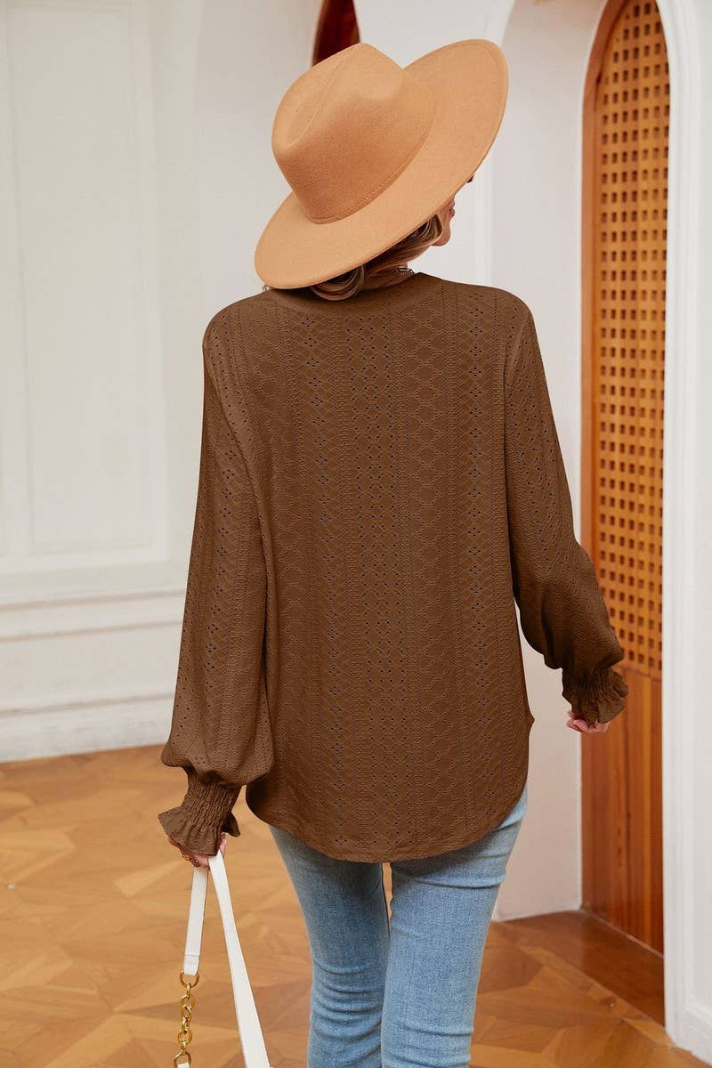 CWTBLL2377_SOLID COLOR V-NECK LOOSE LONG-SLEEVED PULLOVER