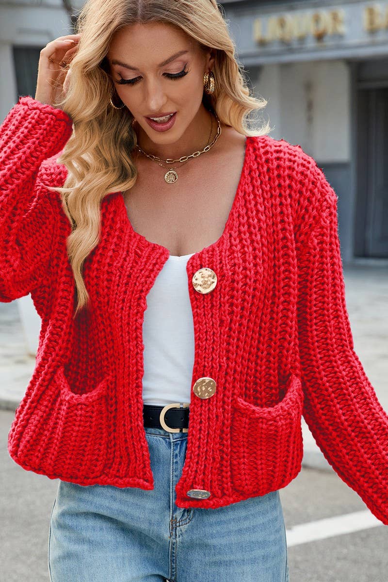 CWOCAL00845_SOLID COLOR LOOSE KNITTED CARDIGAN SWEATER
