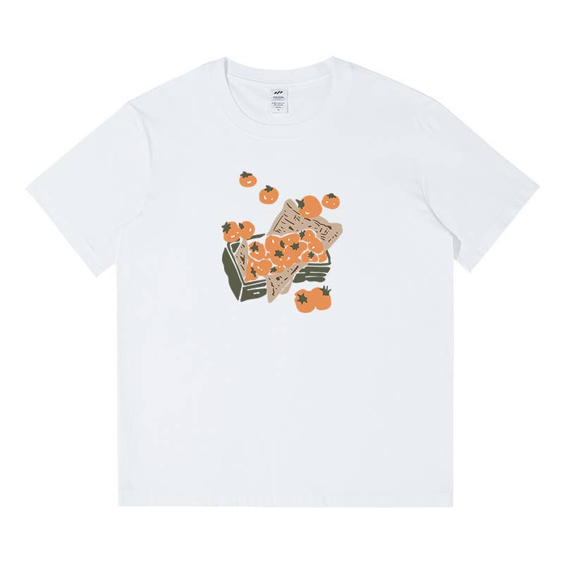 CWTTS0959_TOMATO PRINT CASUAL LOOSE SHORT SLEEVE T SHIRT