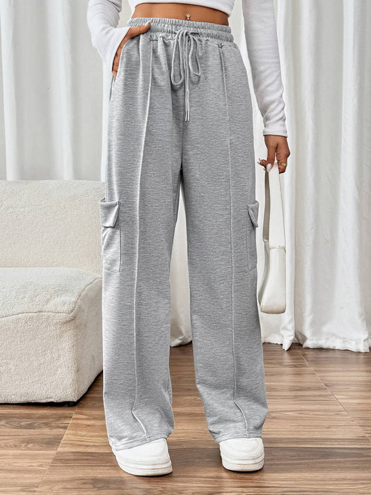 Elastic high-waisted straight-leg sweatpants