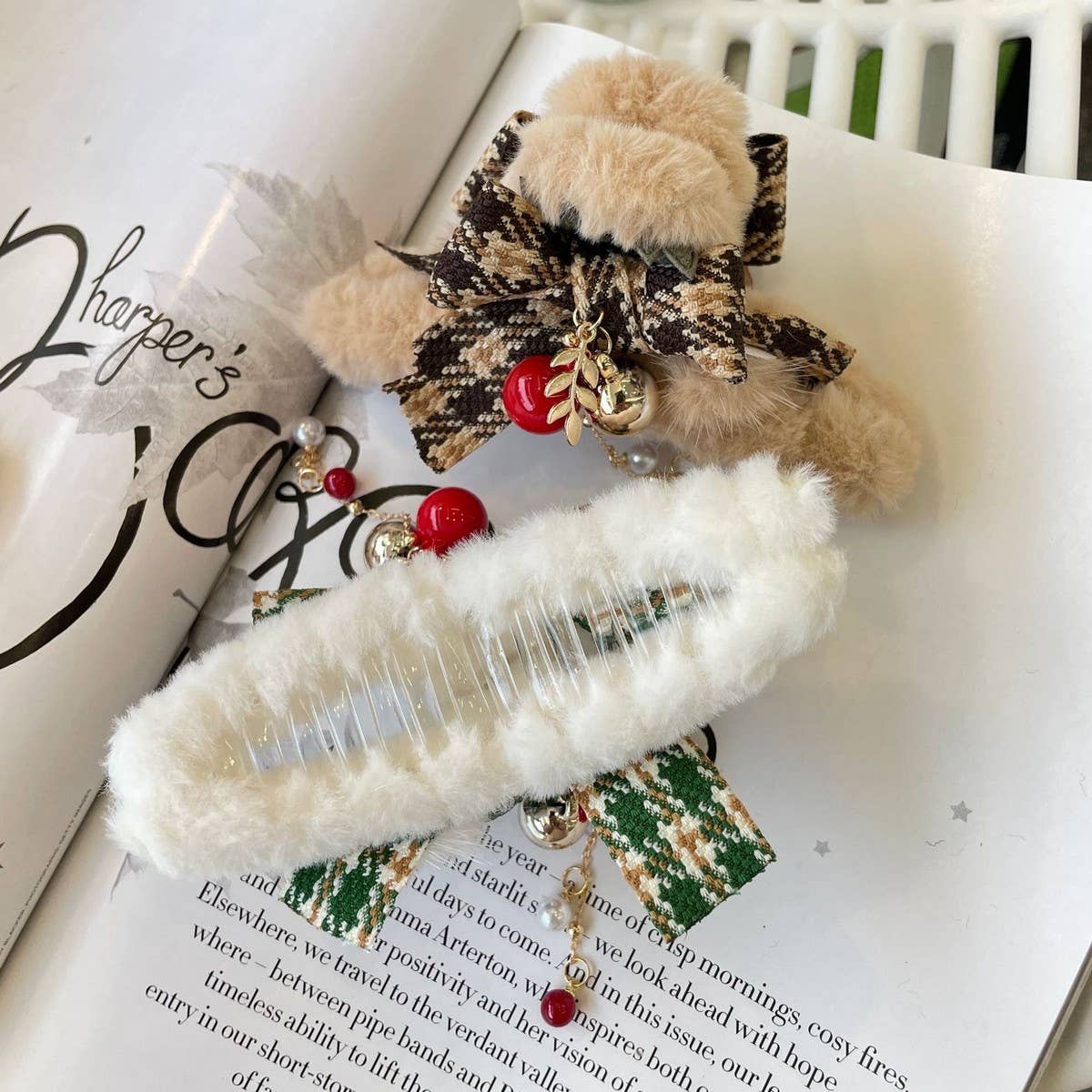 CHRISTMAS FUZZY HAIR CLIP BOW HAIR CLAW CLIP