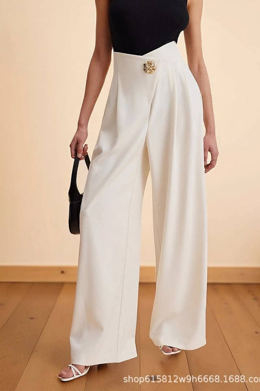 CWBLP2191_ASYMMETRICAL WAIST HIGH RISE WIDE LEG PANTS