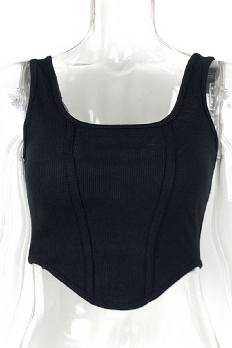 CWTTK0812_RIBBED SOLID HERRINGBONE CAMISOLE TOP