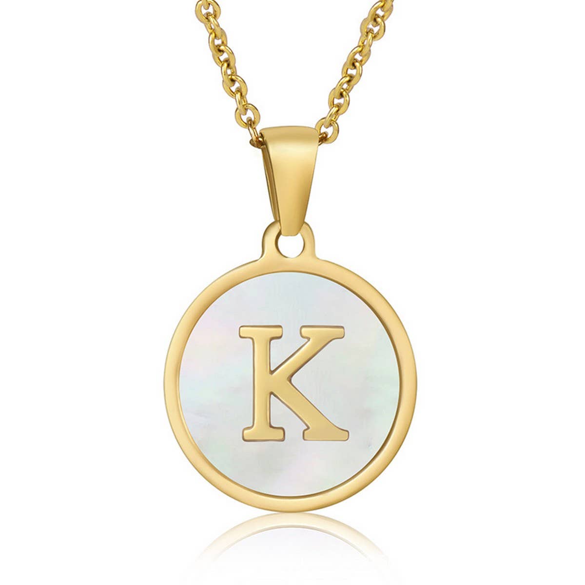 CIRCULAR SHELL ENGLISH LETTER PENDANT NECKLACE