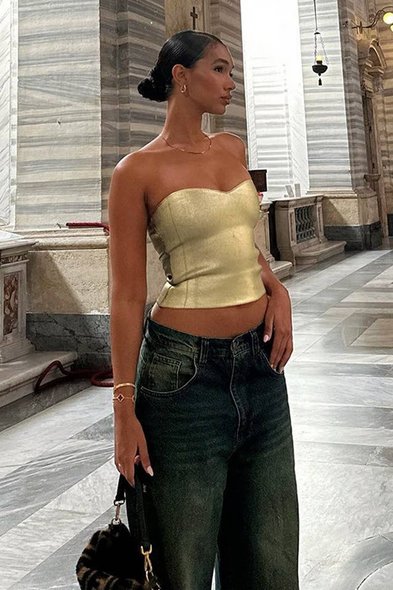 CWTTT00012_CORSET STYLE STRAPLESS BUSTIER CROP TOP